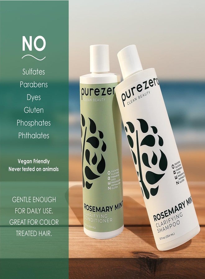 Purezero Rosemary Mint Clarifying Silicone Free Shampoo & Conditioner Set – Vegan Duo for Balanced Scalp, Build-Up Removal & Fresh Minty Finish – Sulfate-Free, Paraben-Free, Cruelty-Free, 2×12 oz - Image 4